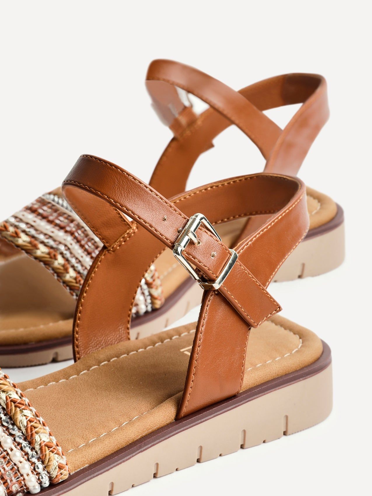 Linzi Topaz Wide Fit Tan Raffia Embellished Flat Sandals image 5