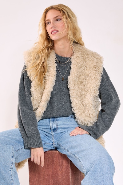 NastyGal Curly Faux Fur Borg Gilet Ecru