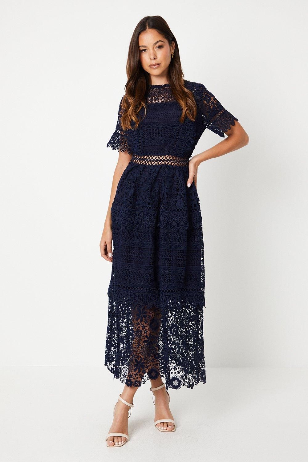 Coast Lace Mix Midi Dress Navy image 1