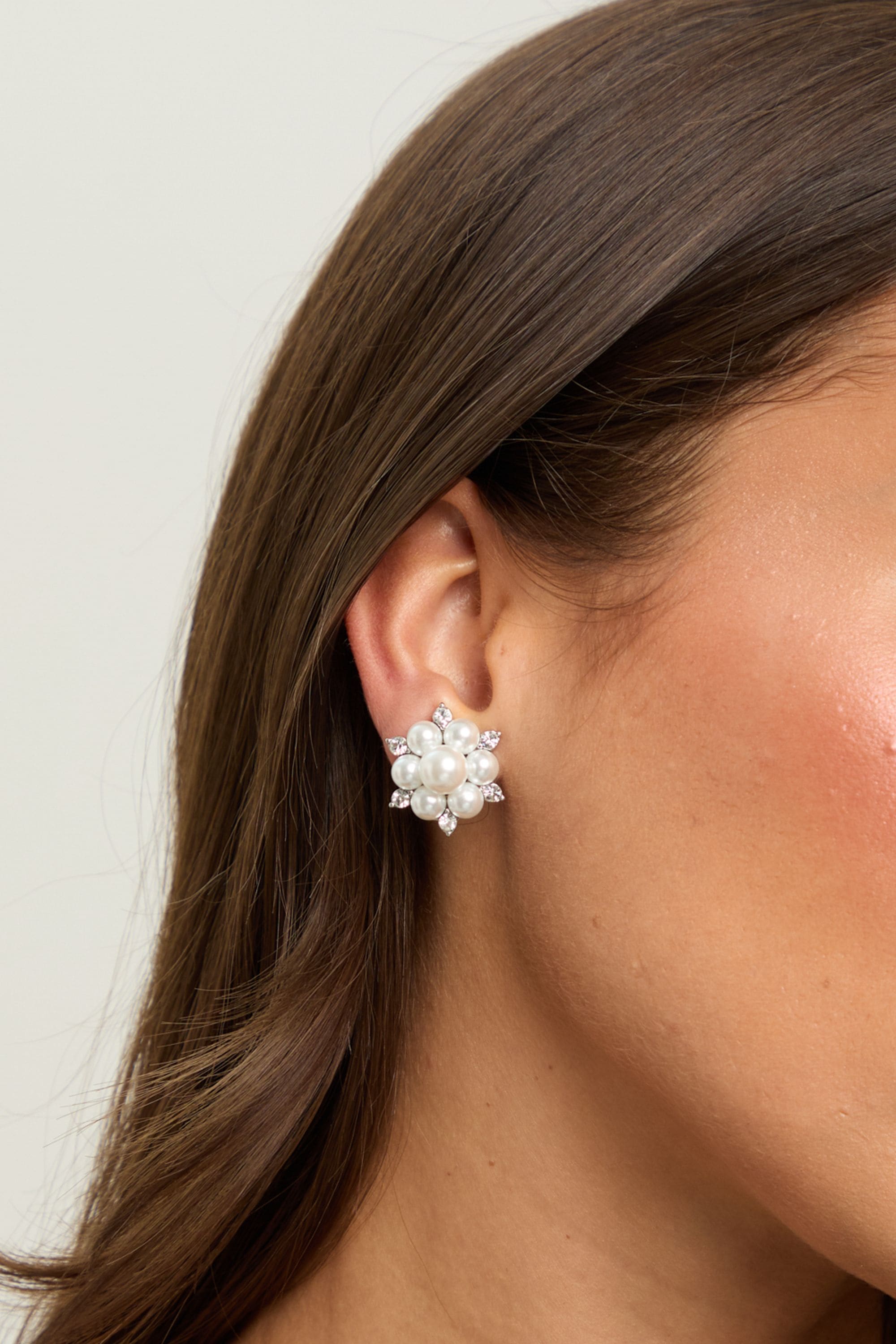 Jon Richard Silver Plated Crystal and Pearl Snowflake Clip Earrings image 2