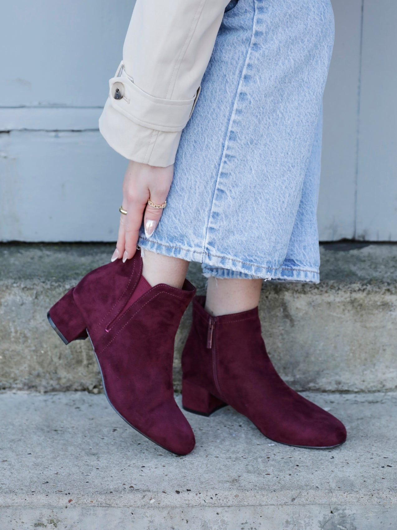 Linzi Manor Burgundy Faux Suede Block Heeled Ankle Boot image 6