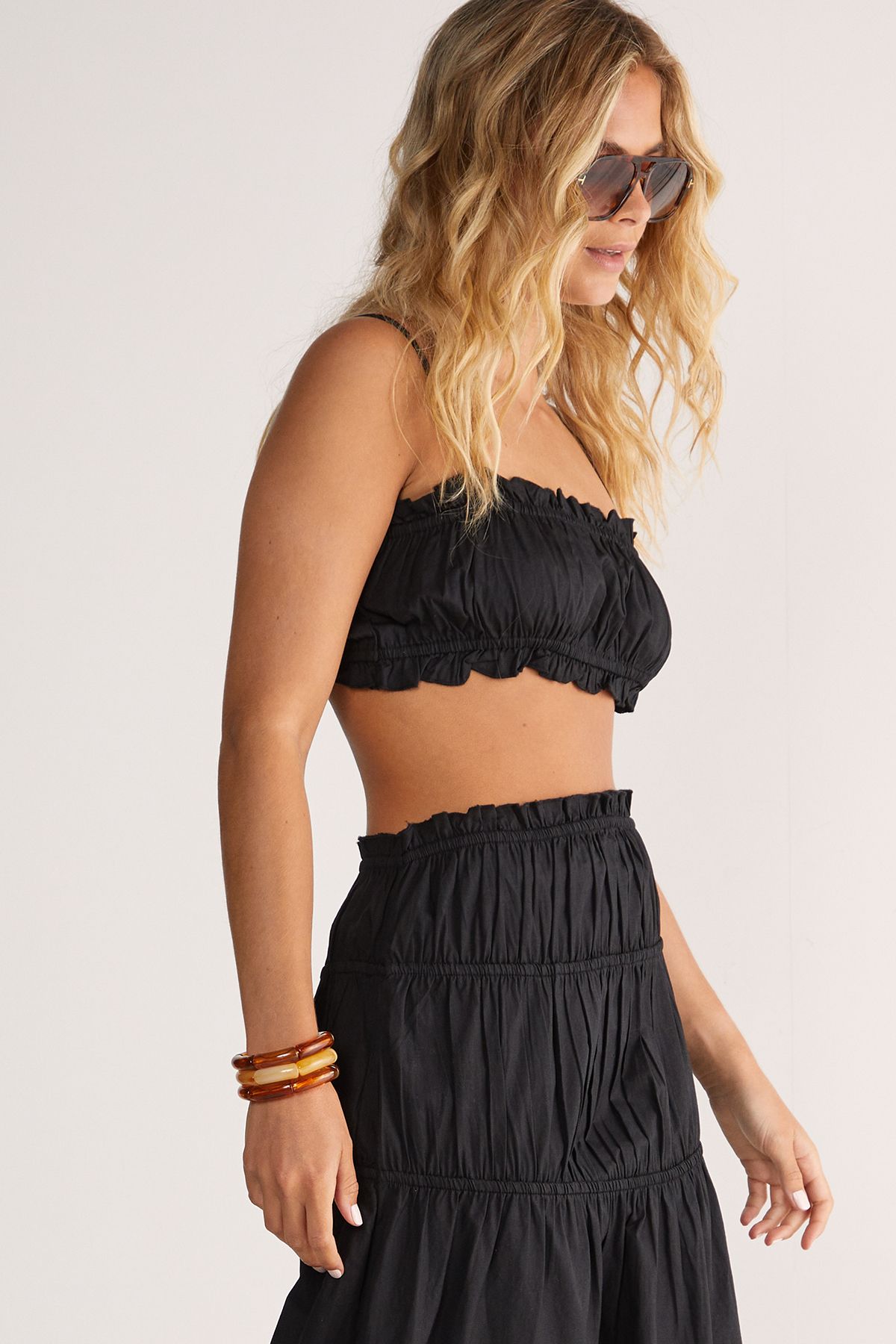NastyGal Cotton Poplin Ruched Crop Bralette Black image 3