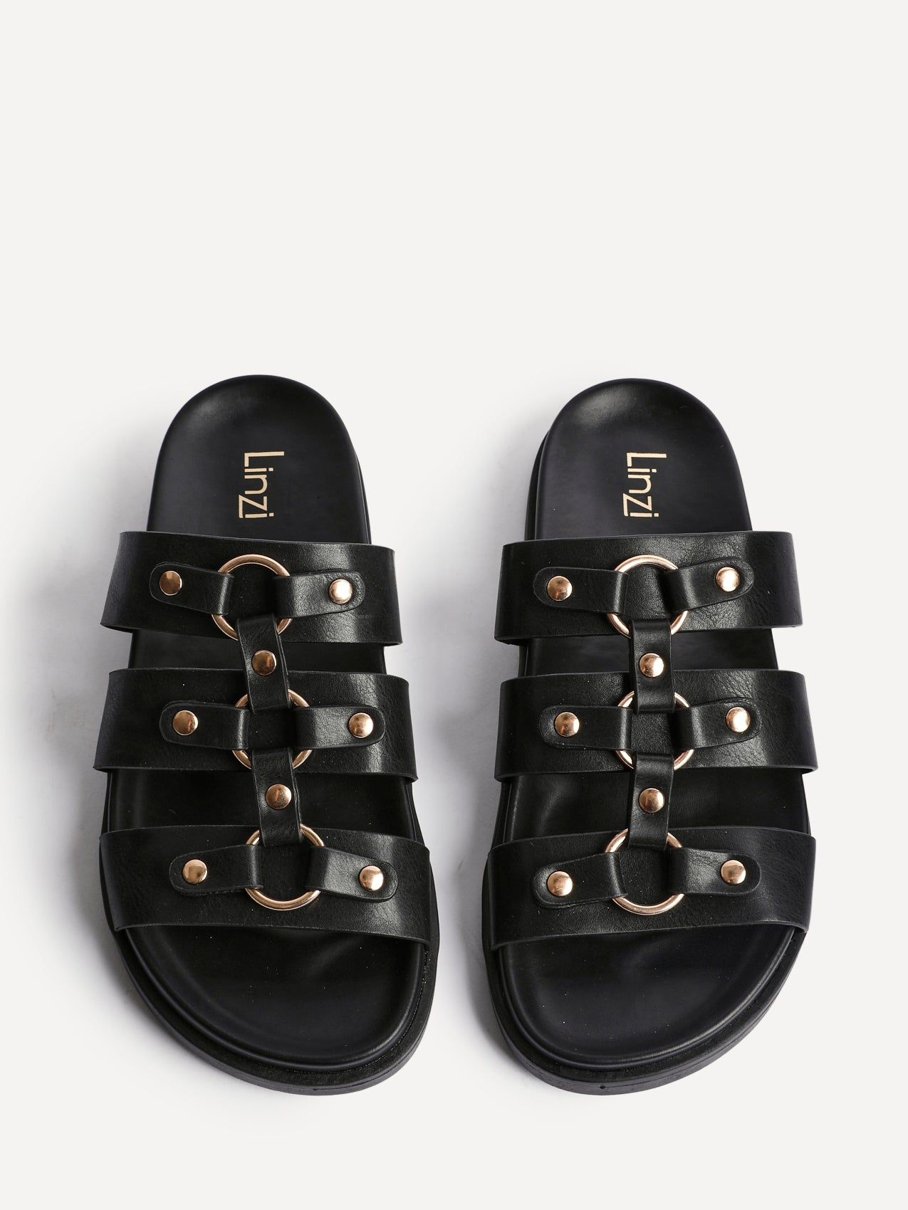 Linzi Marcia Black Faux Leather Studded Gladiator Slip On Sandals image 5