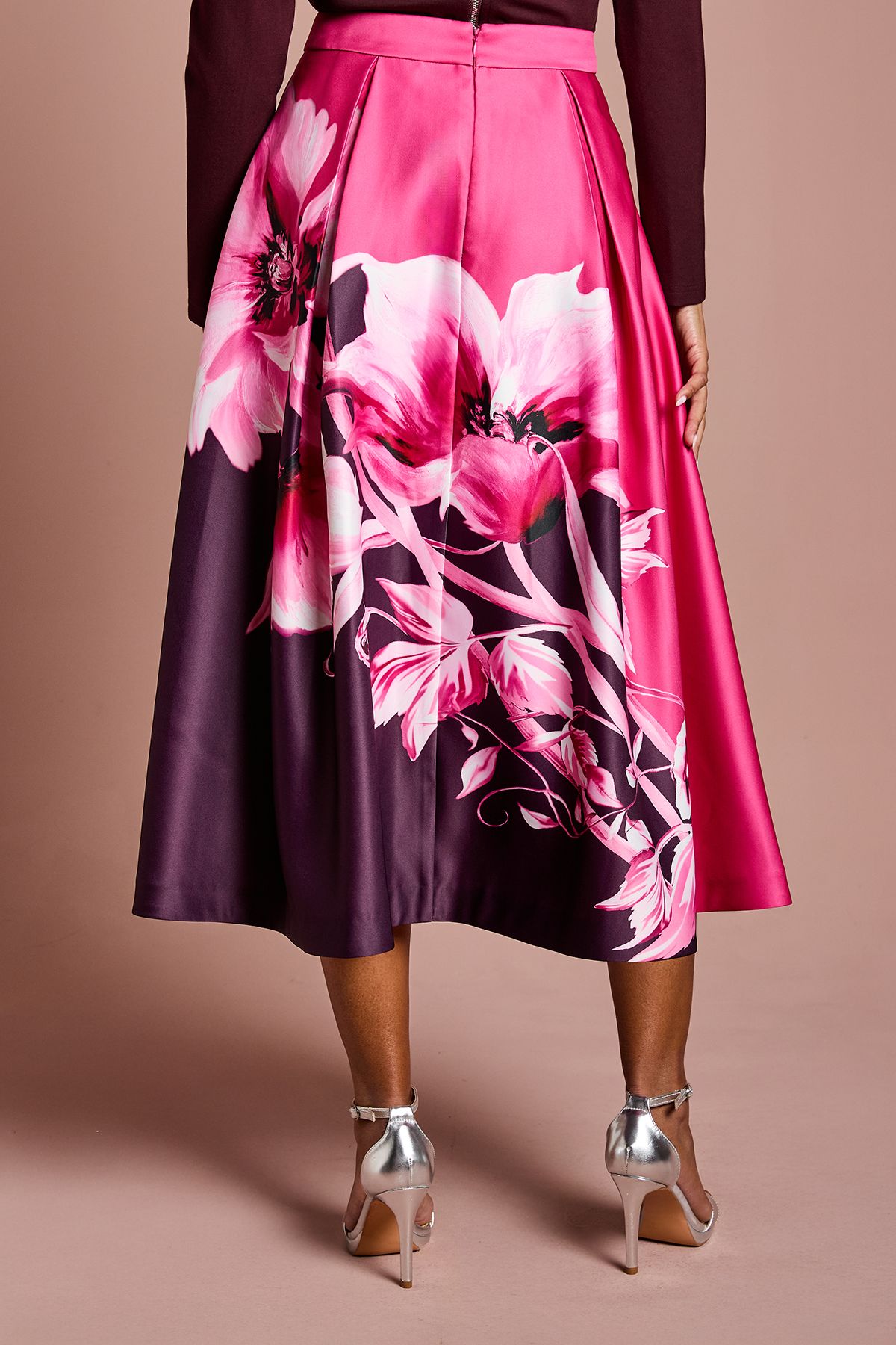 Coast Petite Placement Print Satin Midi Skirt Berry image 3