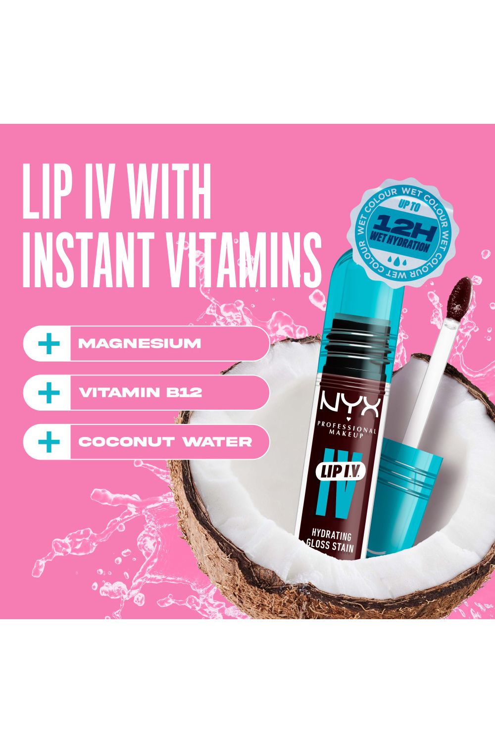 NYX Professional Makeup Lip IV Hydrating Gloss Stain, Lip Gloss 5ml Water Bout Wine image 7