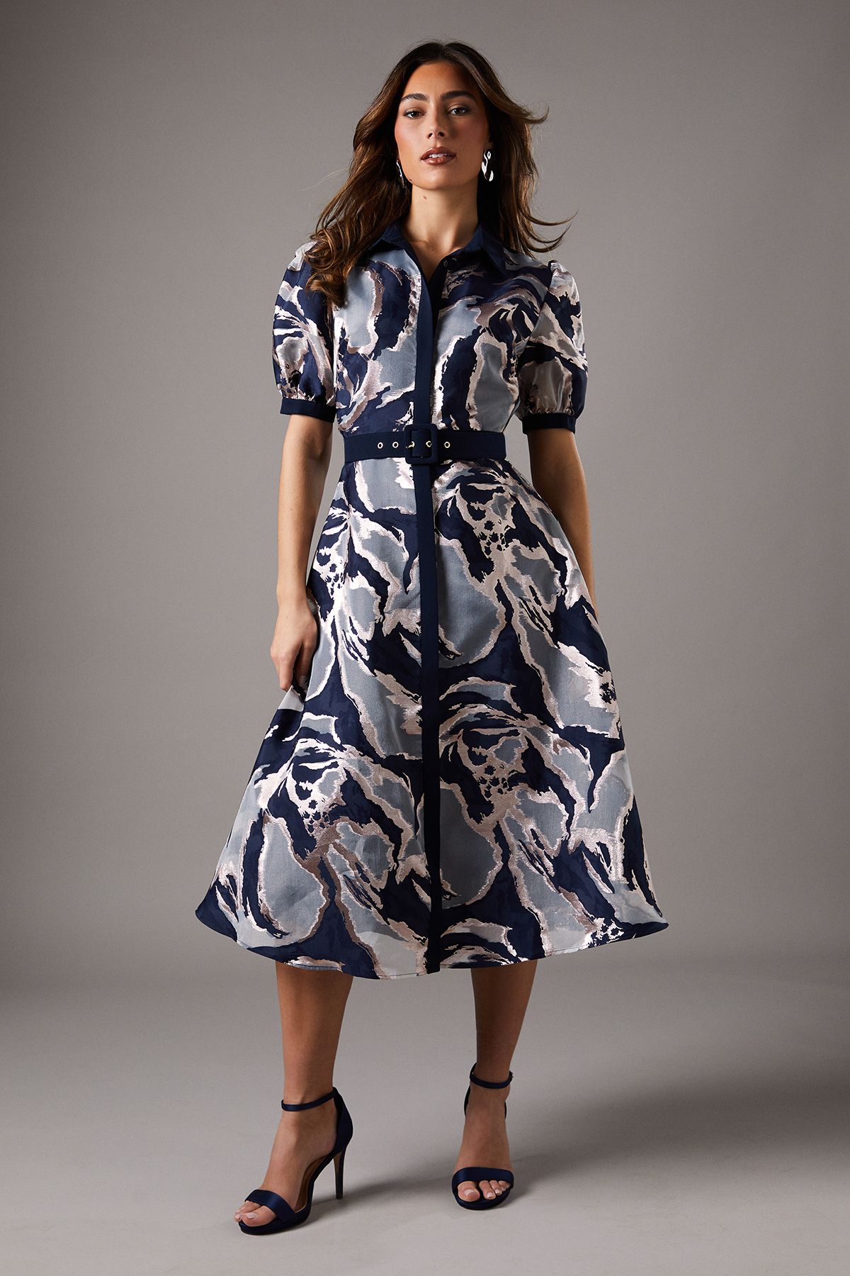 Coast Short Sleeve Jacquard Shirt Dress Navy image 1