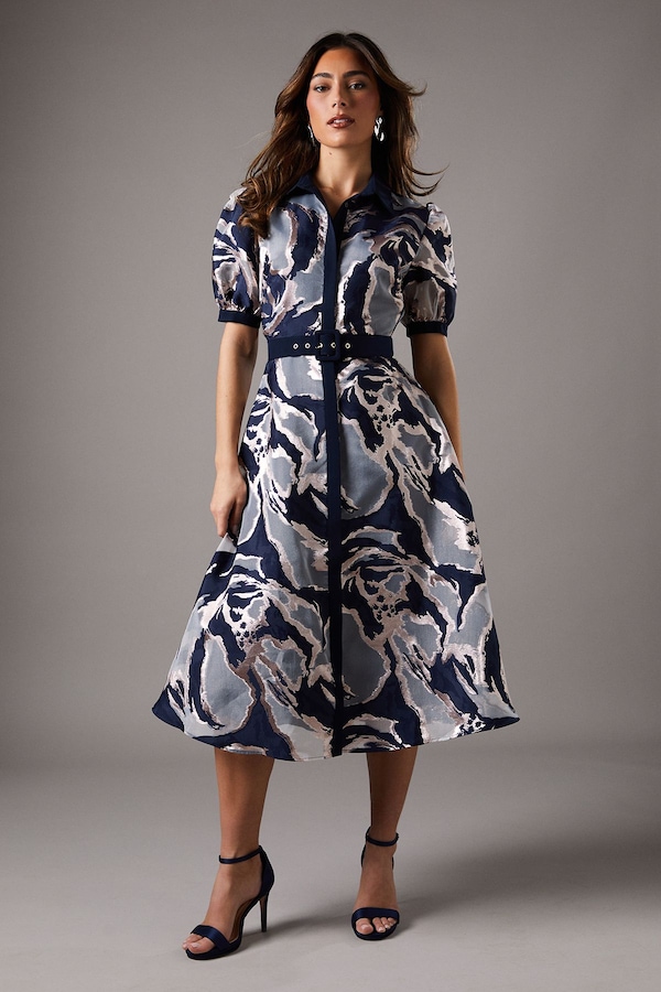 Coast Short Sleeve Jacquard Shirt Dress Navy