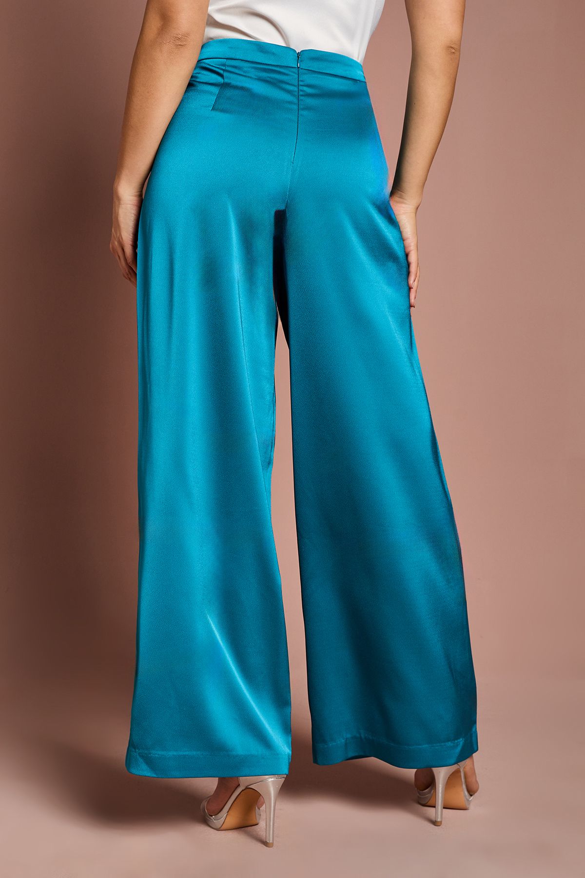 Coast Petite Satin Flare Trouser Teal image 3