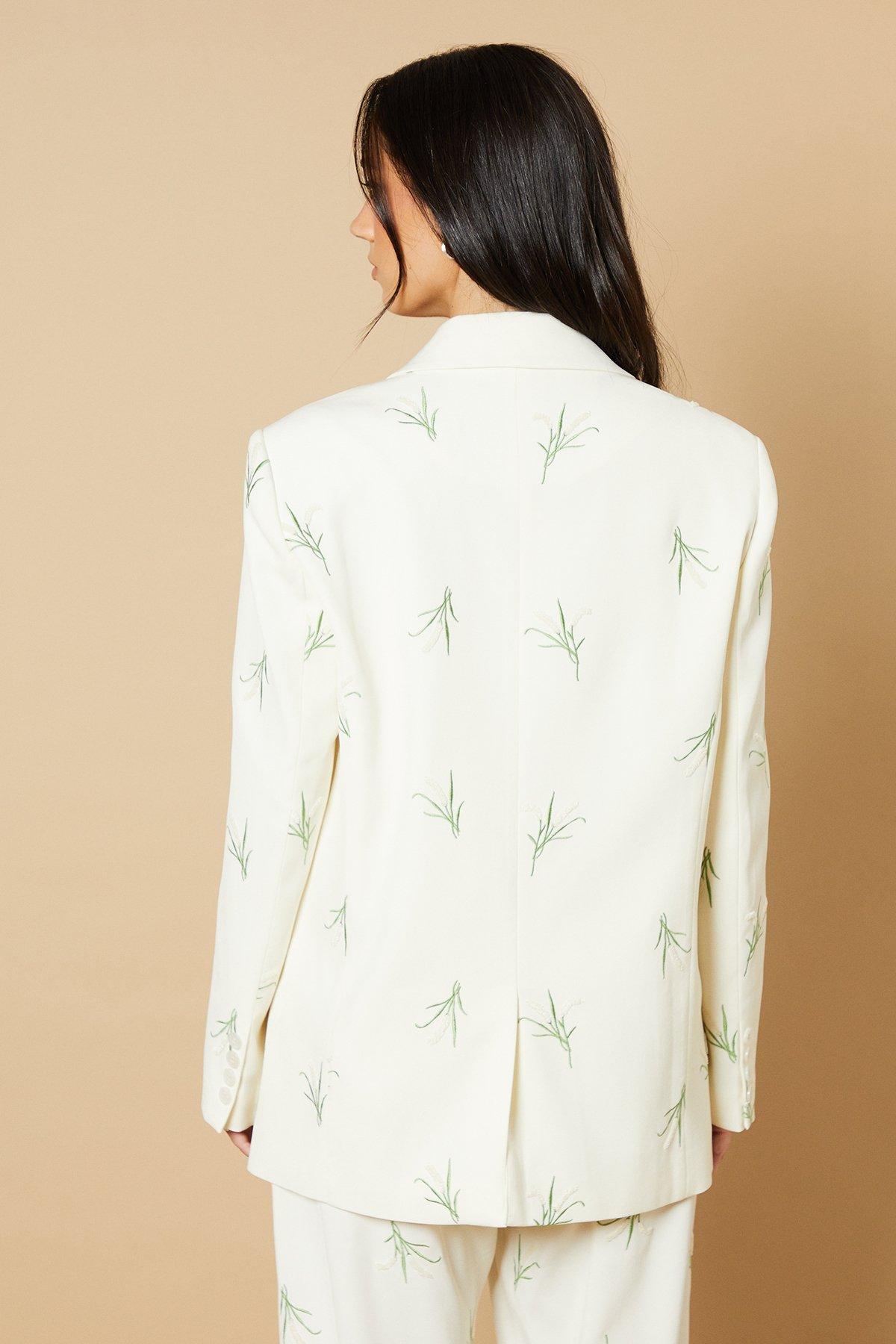 Oasis Floral Embroidered Tailored Blazer Ivory image 3