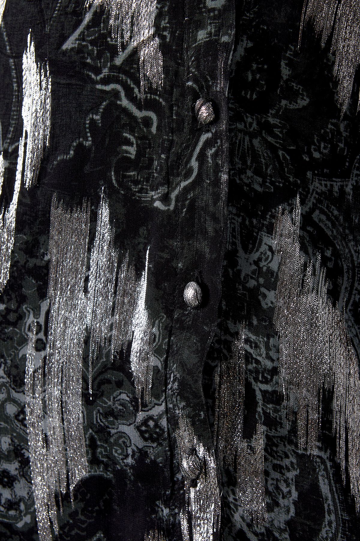 Warehouse Metallic Paisley Jacquard Plunge Neck Button Through Midi Dress Grey image 5