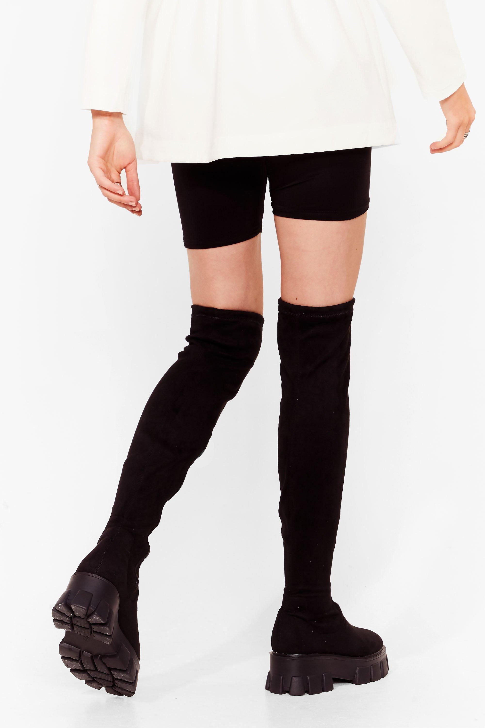 NastyGal Faux Suede Over the Knee Boots Black image 4