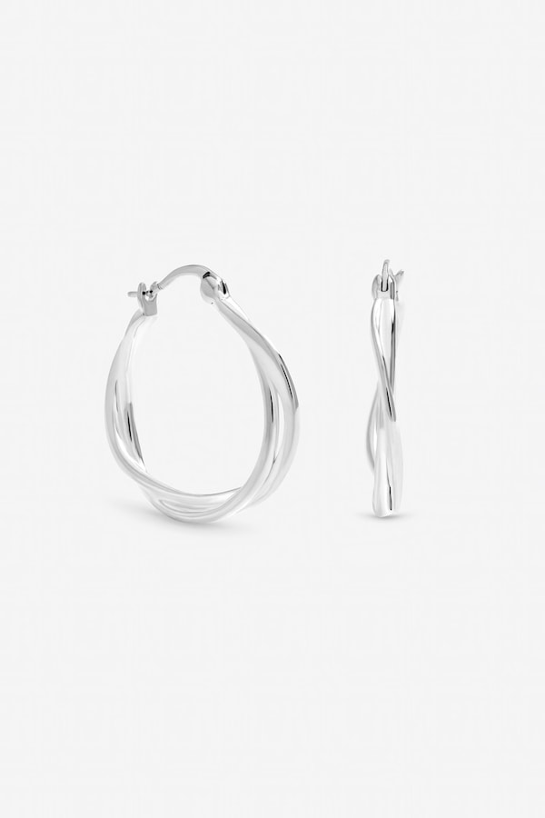 Inicio Sterling Silver Plated Polished Twist Hoop Earrings