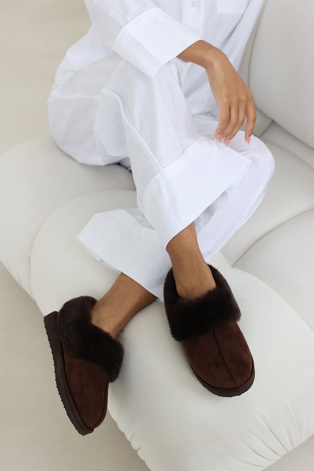 Where's That From 'Inaya' Mule Slippers with Faux Fur Collar Trim image 1