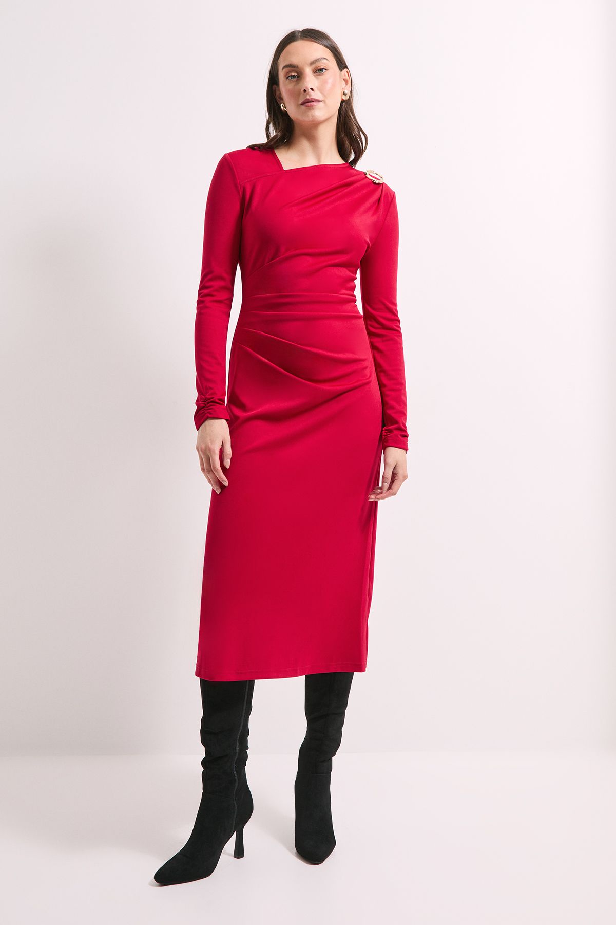 Principles Red Buckle Detail Ponte Midi Dress Red image 1