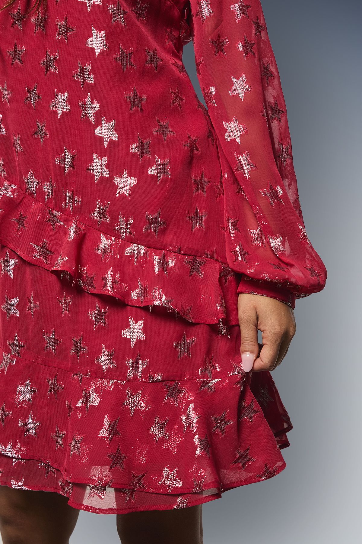 Dorothy Perkins Petite DP Luxe Star Jacquard Ruffle Shift Mini Dress Red image 4