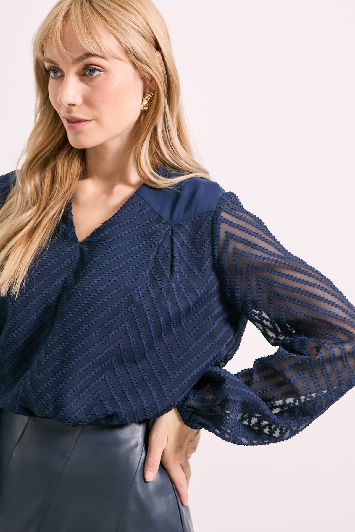 Principles Navy Western Yoke Jacquard Blouse Navy image 2