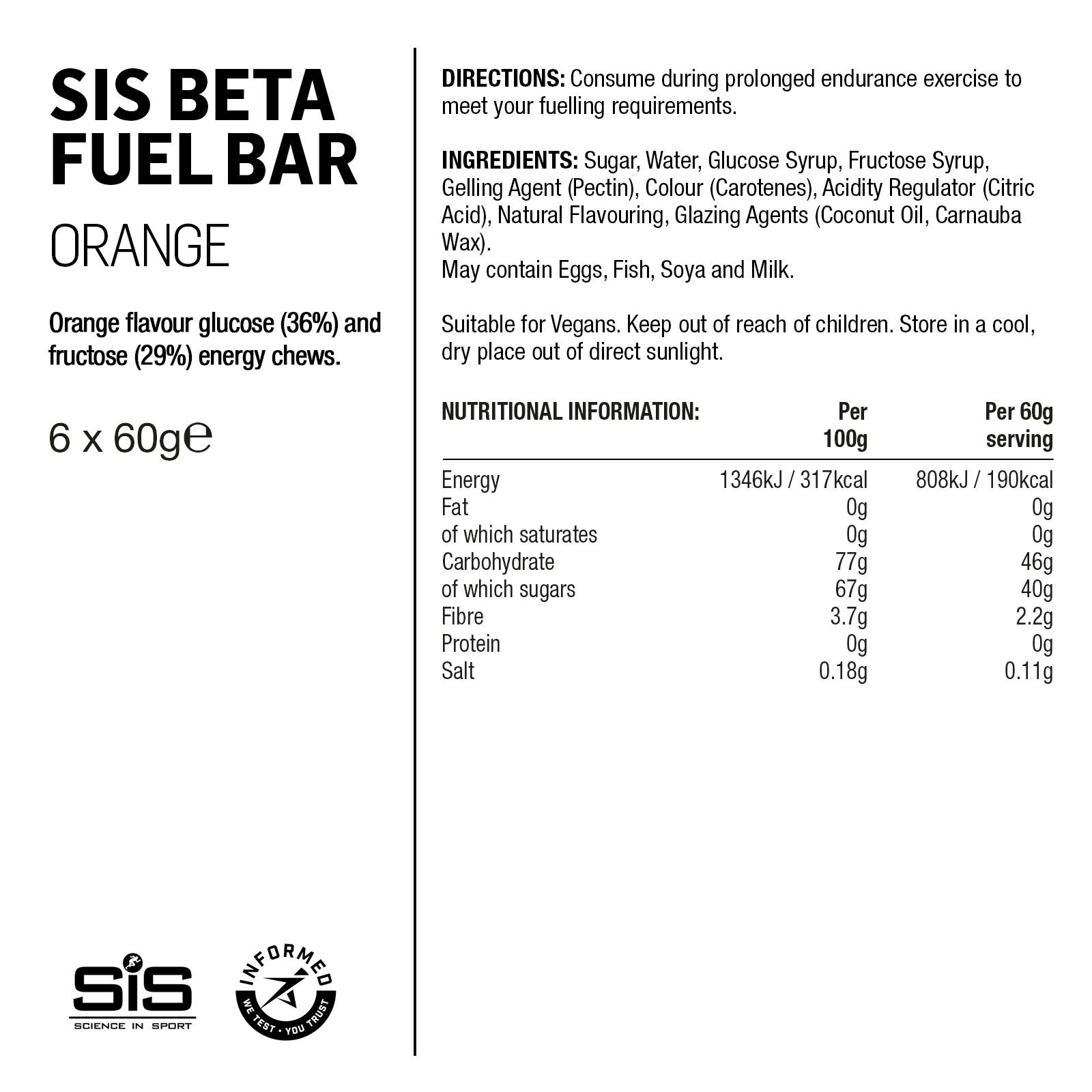 Science in Sport Beta Fuel Dual Source Energy Chews 60g - Orange - 6 Pack image 6