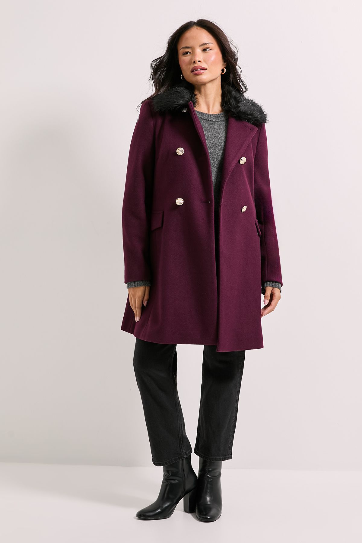 Dorothy Perkins Faux Fur Collar Dolly Coat Burgundy image 4