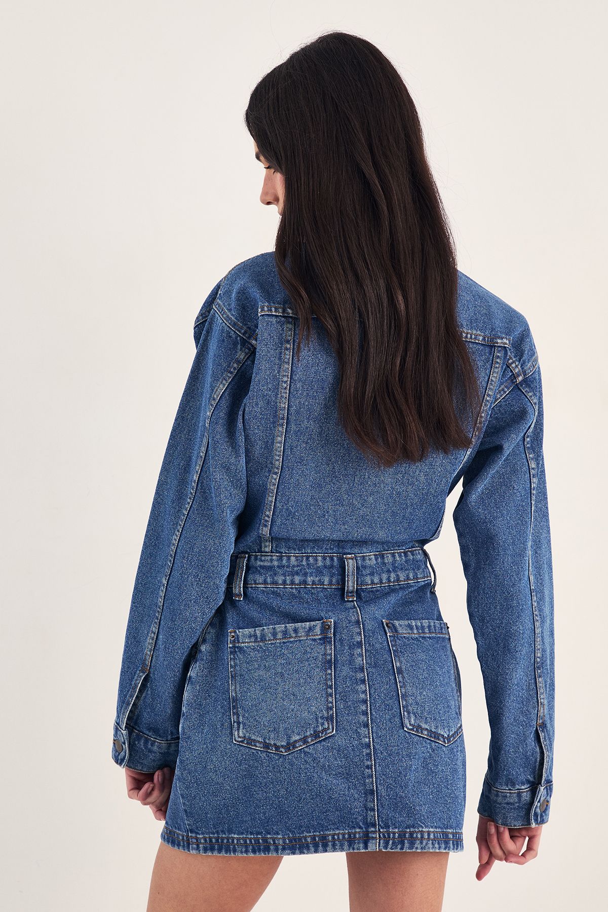 NastyGal The Sculpted Denim Shirt Dress Authentic Midwash image 4