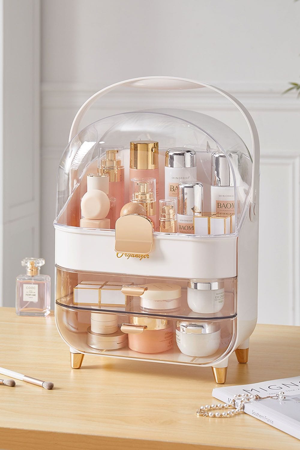 SHEONLY Makeup Storage Organizer with Lid, Waterproof Cosmetics Skincare Organizer for Vanity image 2
