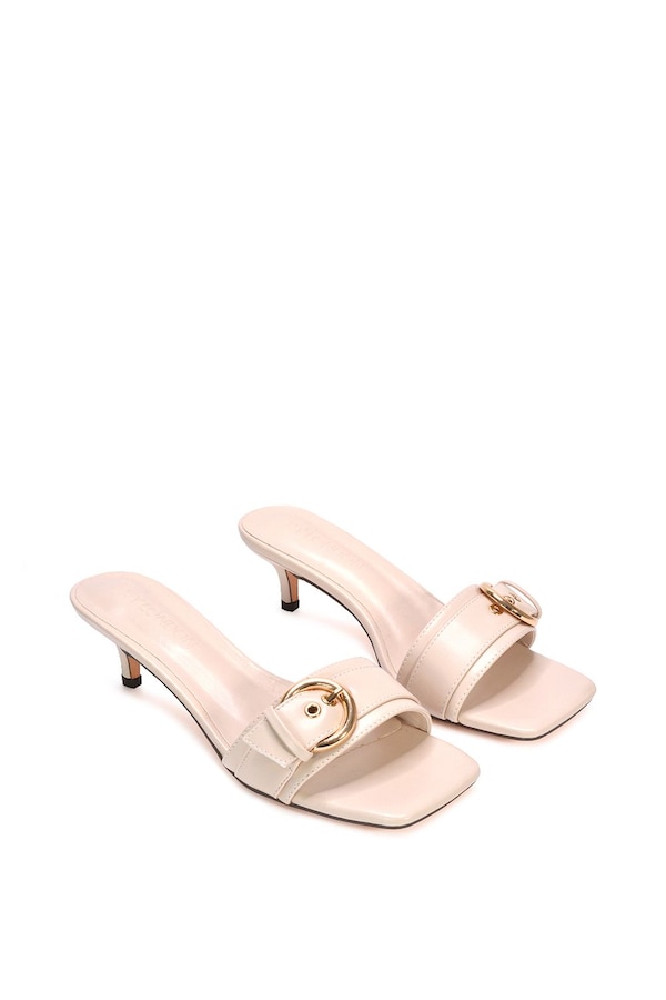 XY London ‘Addison’ Kitten Heel Slip On Mule Sandals With Buckle Detail