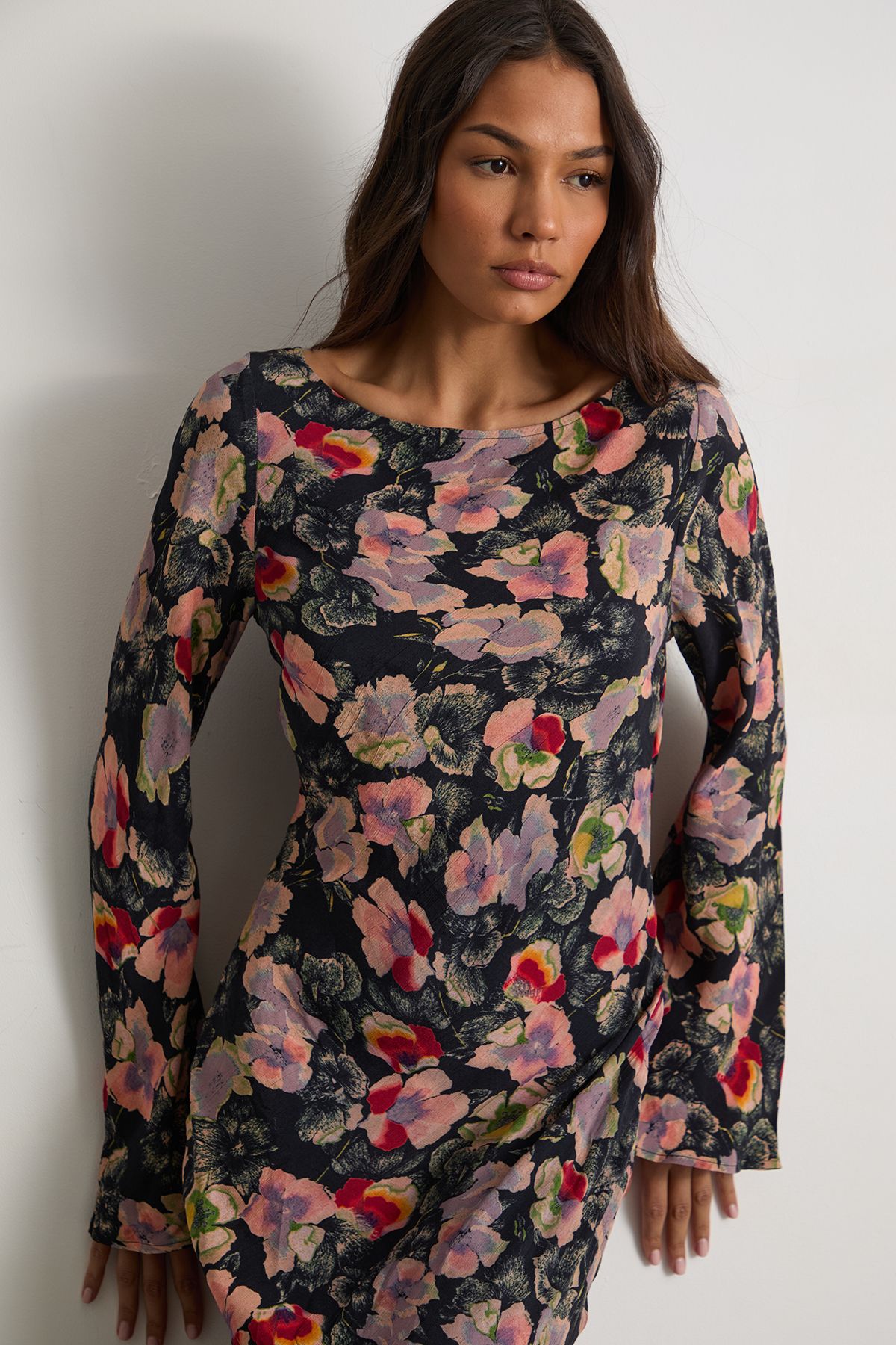 Warehouse Floral Bias Cut Scoop Back Midaxi Dress Floral image 2