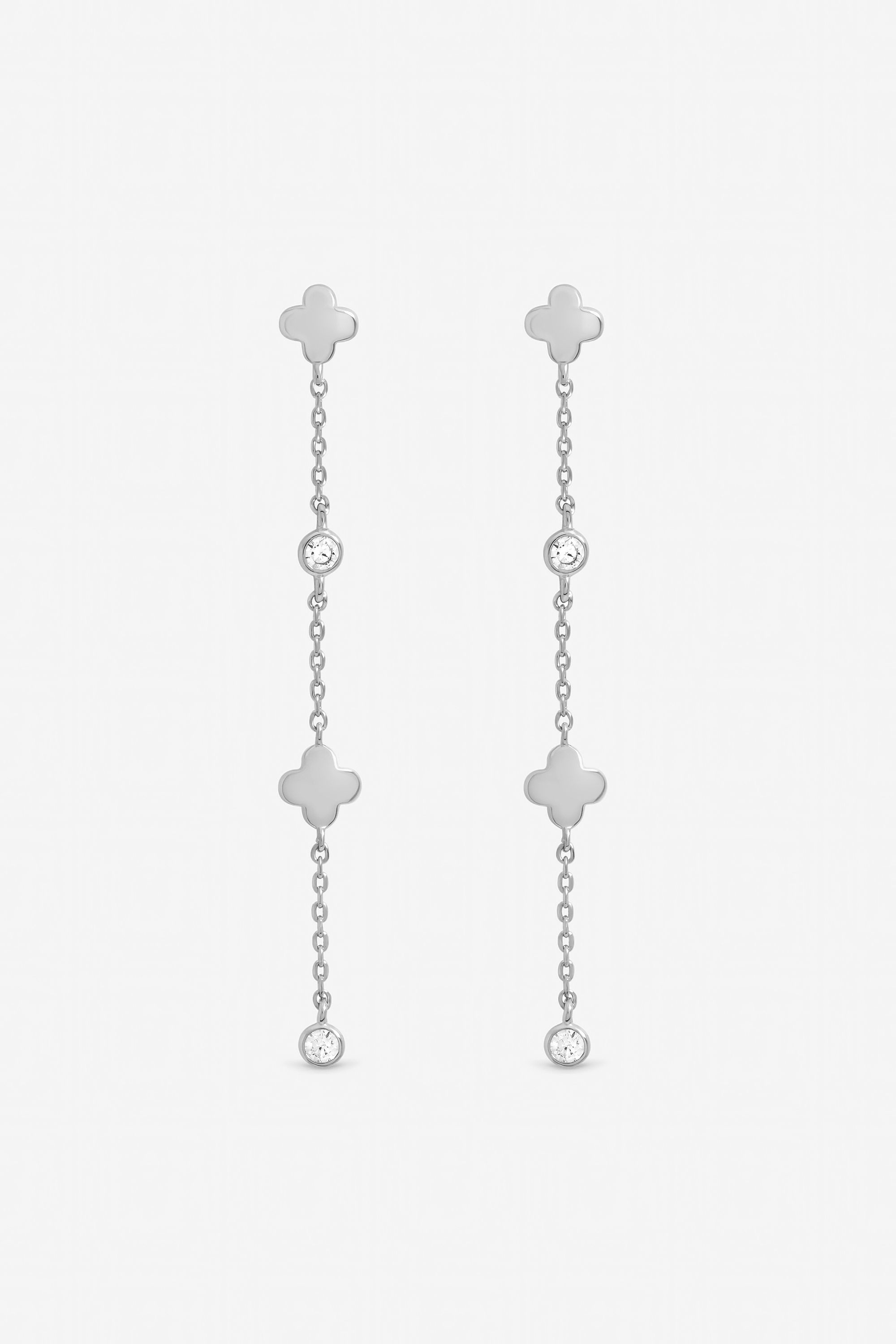 Inicio Sterling Silver Plated Crystal Clover Fine Long Drop Earrings image 1