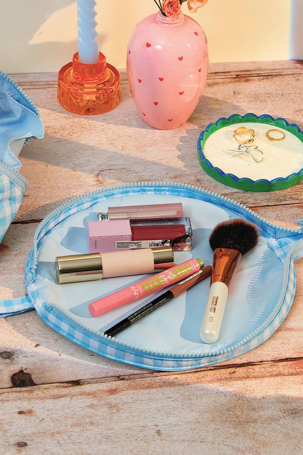 The Flat Lay Co Parachute Lunar Flat Lay Makeup Pouch - Baby Blue Gingham Multi image 7