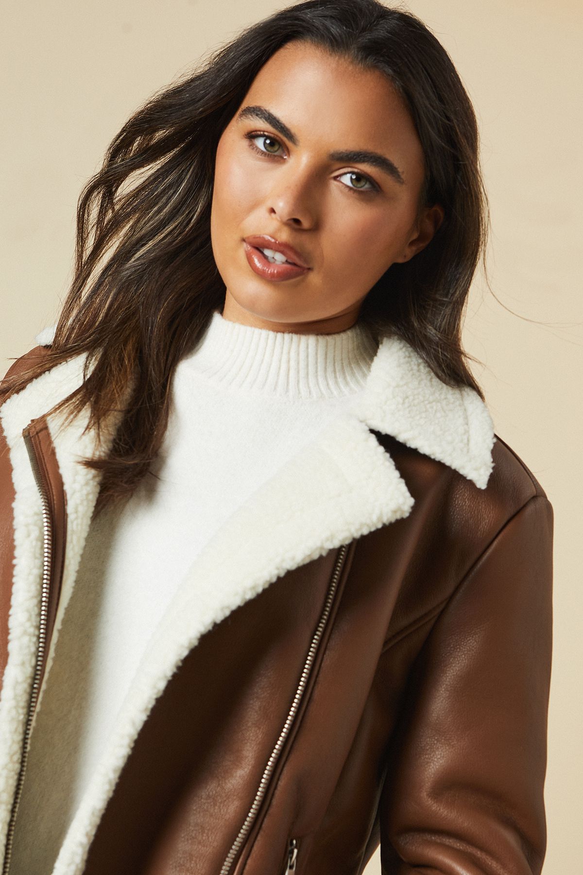 Dorothy Perkins Tall Short Aviator Jacket Brown image 4