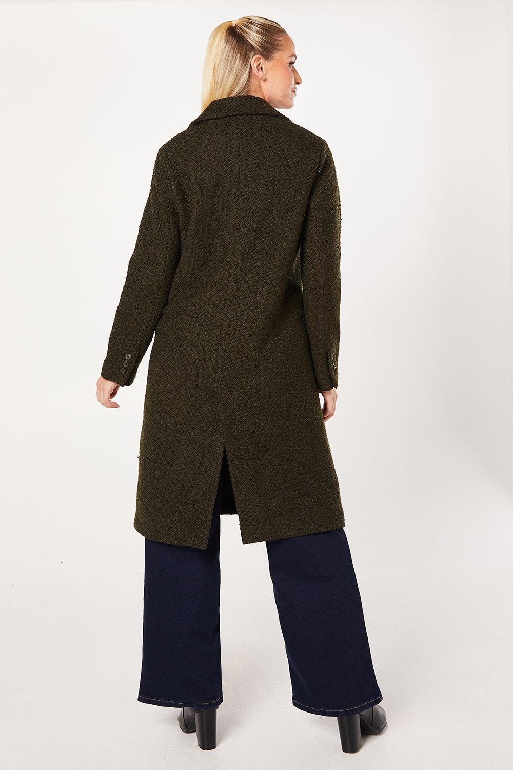 Dorothy Perkins Smart Boucle Double Breasted Coat Khaki image 4