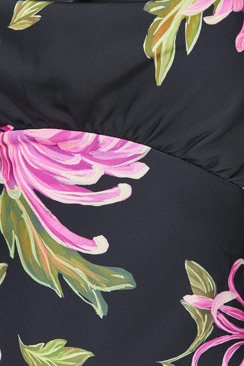 Oasis Occasion Petite Floral Satin Cross Back Midi Dress Black image 5