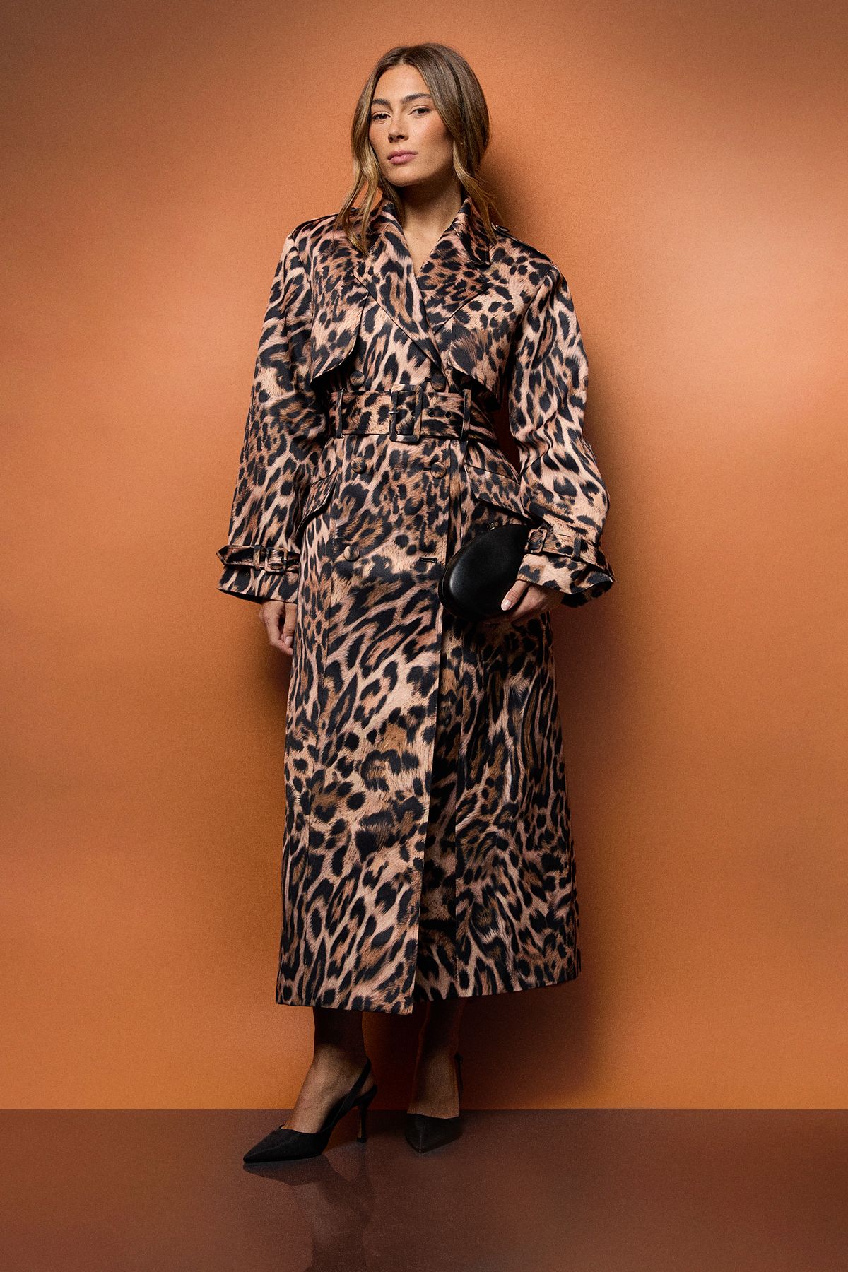 Coast Coast Muse Leopard Printed Satin Trench Coat Leopard
