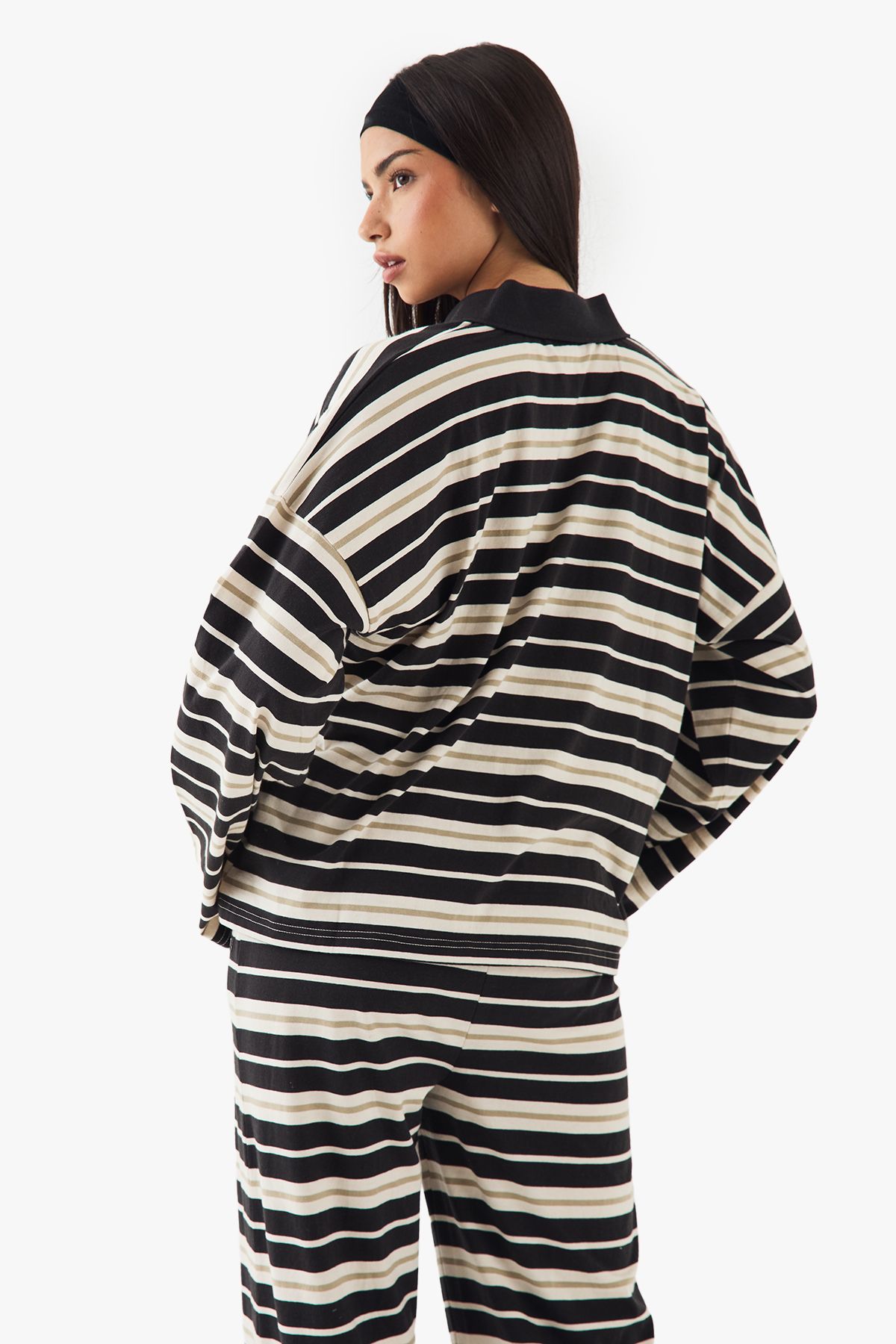 DSGN Studio DSGN Studio Stripe Collared Oversized Top Black image 2