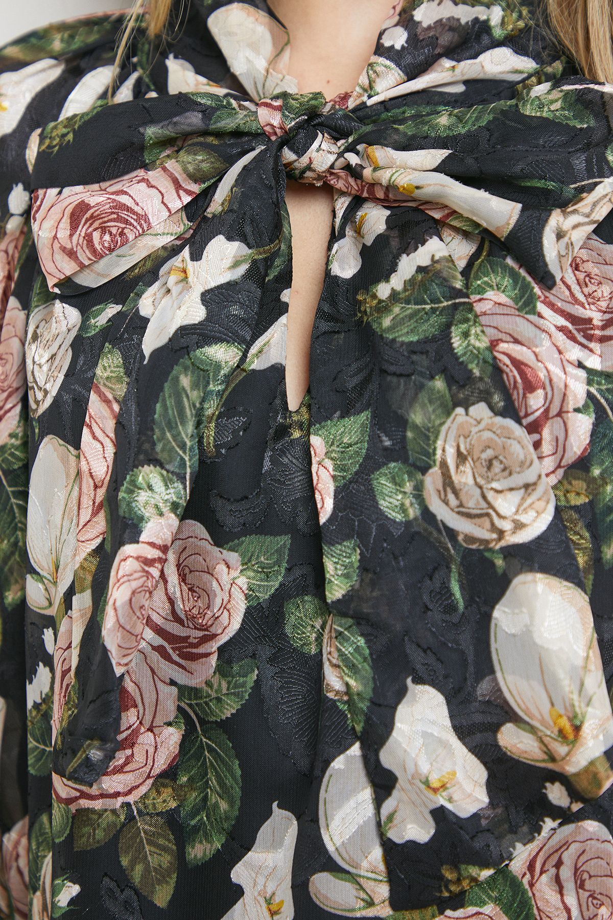 Oasis Rose Print Tie Neck Balloon Sleeve Mini Smock Dress Floral image 5