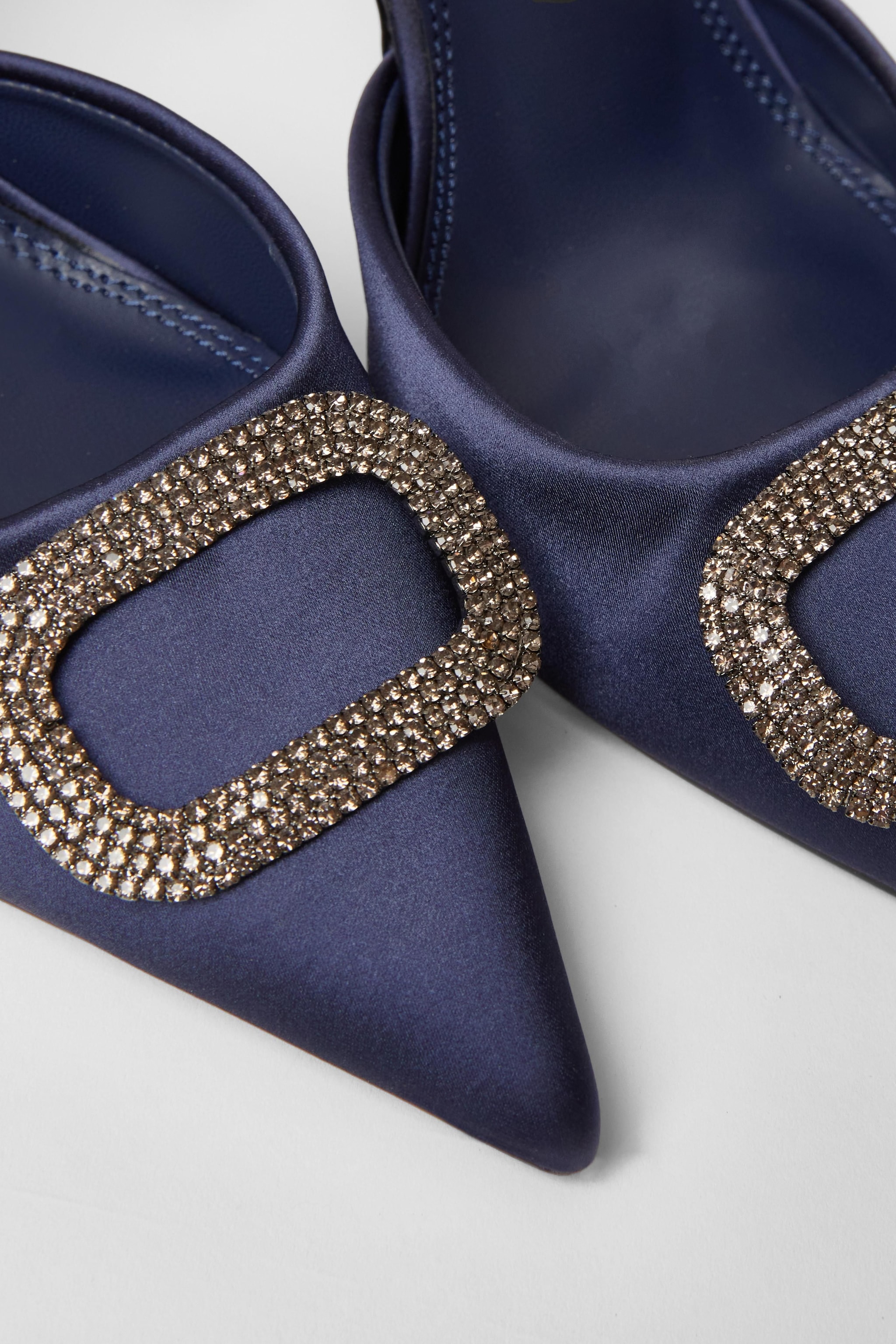 Quiz Navy Satin Brooch Court Heels image 4