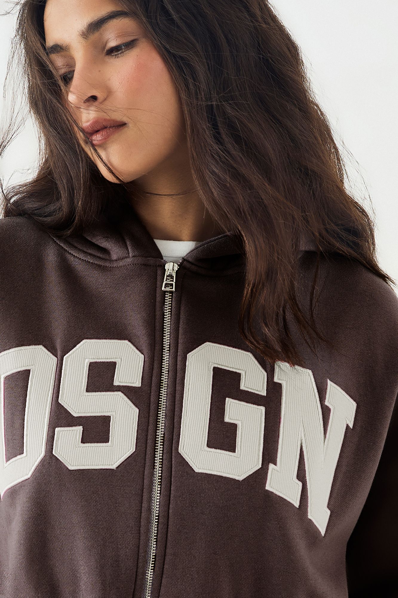 DSGN Studio DSGN Studio Cord Applique Zip Through Bomber Sweatshirt Dark Chocolate image 4