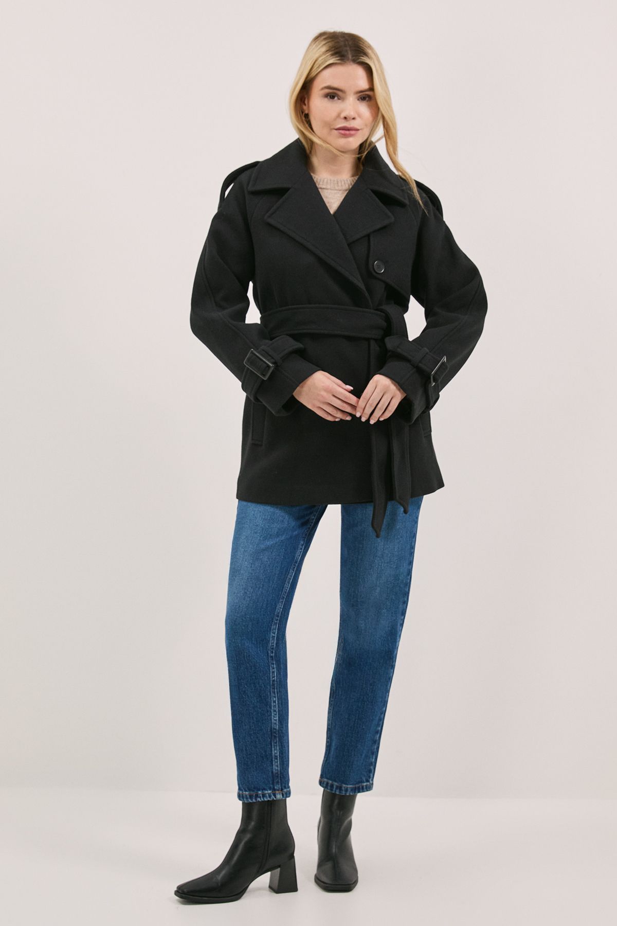 Dorothy Perkins Short Belted Coat Black image 2