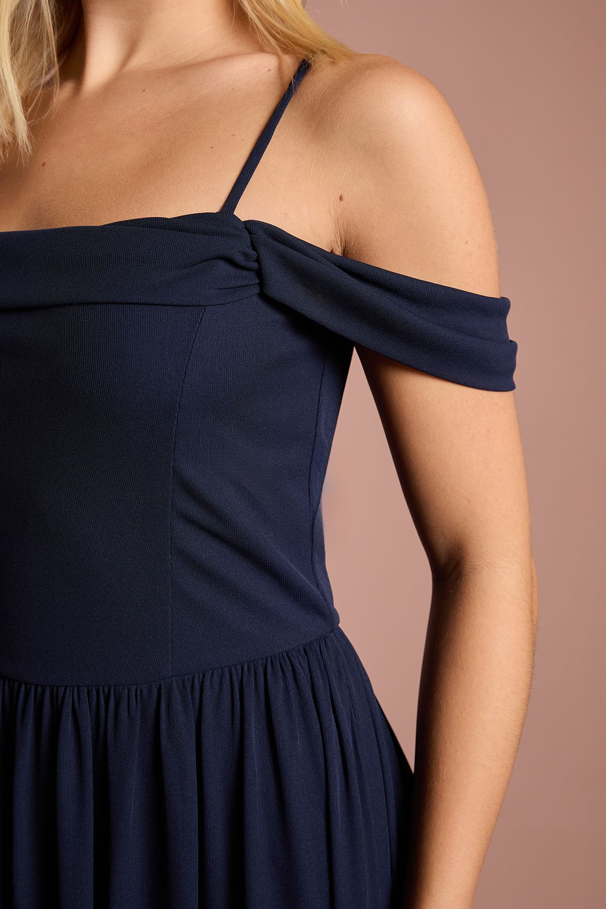 Coast Teen Coast Cold Shoulder Stretch Mesh Bridesmaid Dress Navy image 4