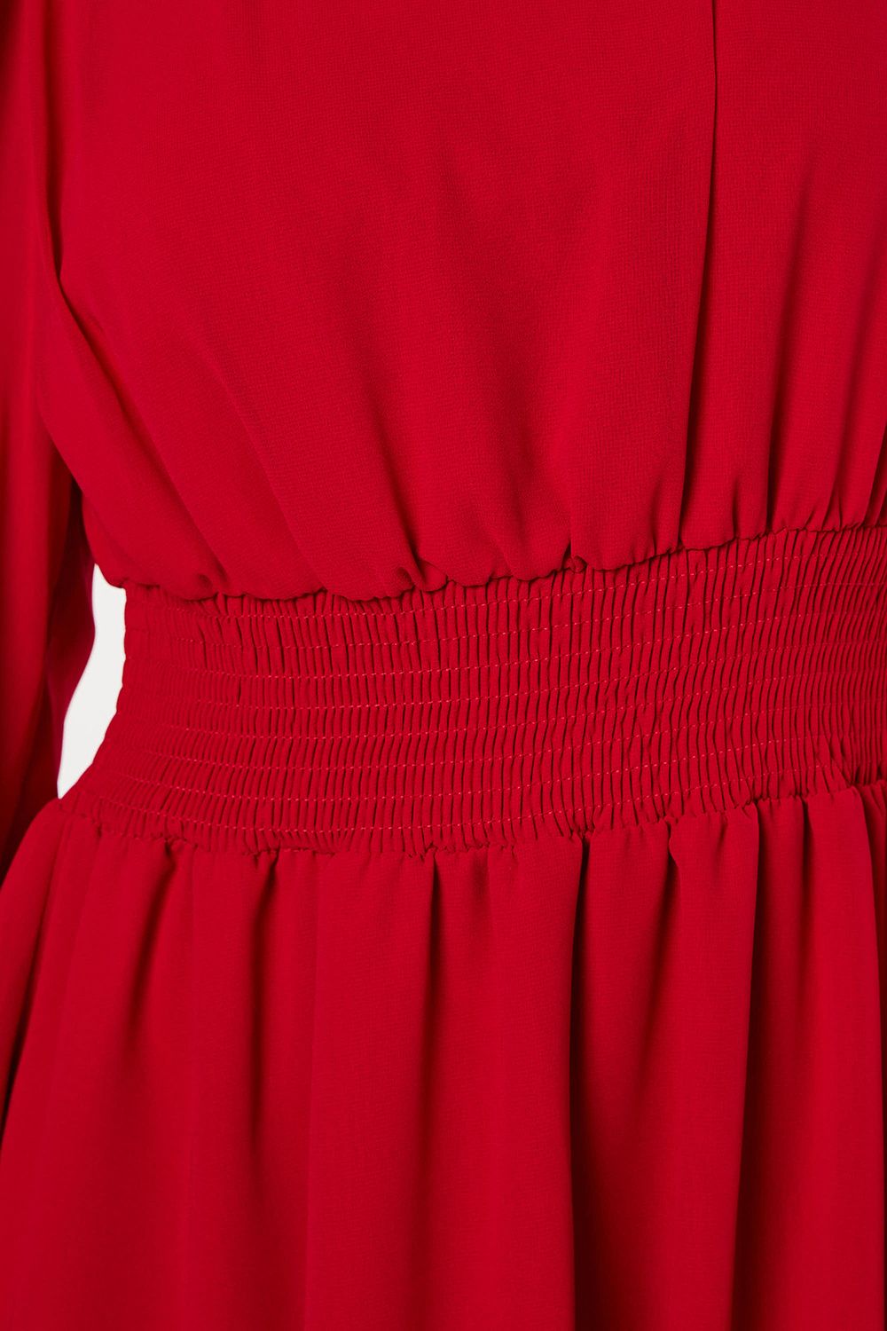 Dorothy Perkins Chiffon Shirred Waist Midi Dress Dark Red image 5