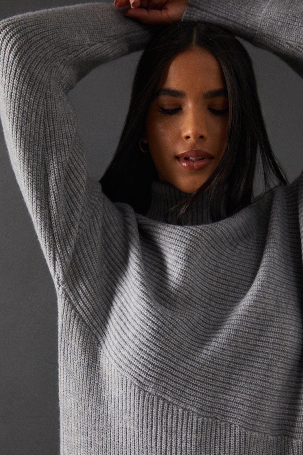 Warehouse Roll Neck Split Maxi Dress Grey Marl image 2