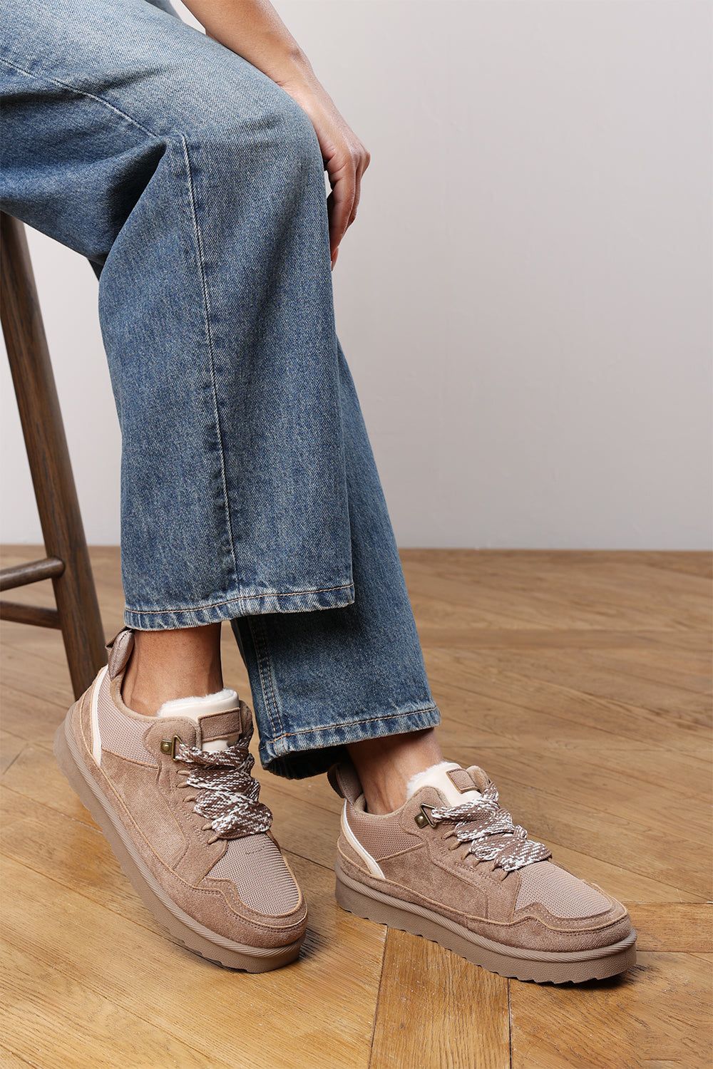 Where's That From 'Darcy' Suede Lace-Up Trainers with Chunky Sole and Mesh Panel image 7