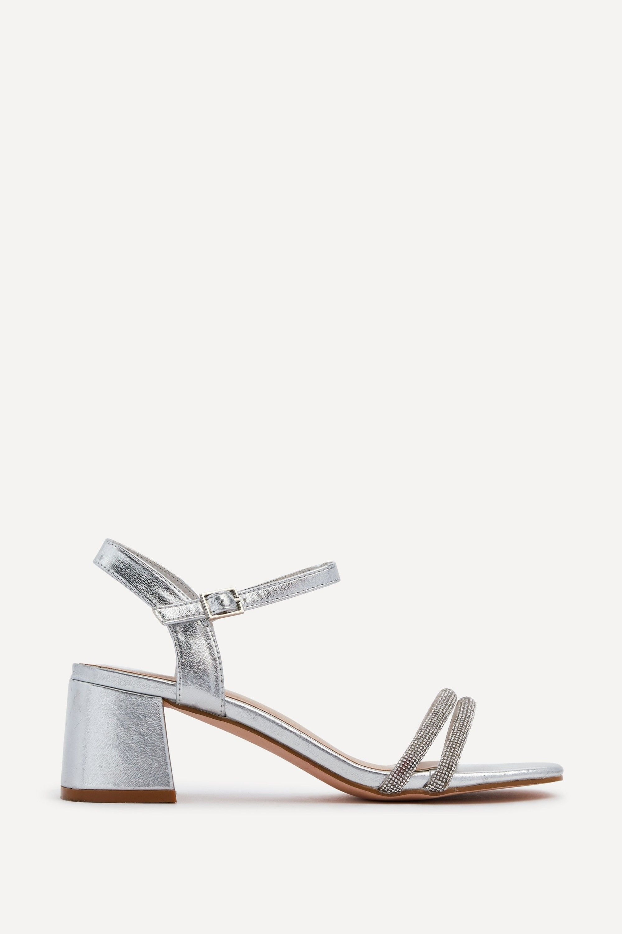Linzi Bunty Silver Faux Leather Diamante Block Heeled Sandal image 1