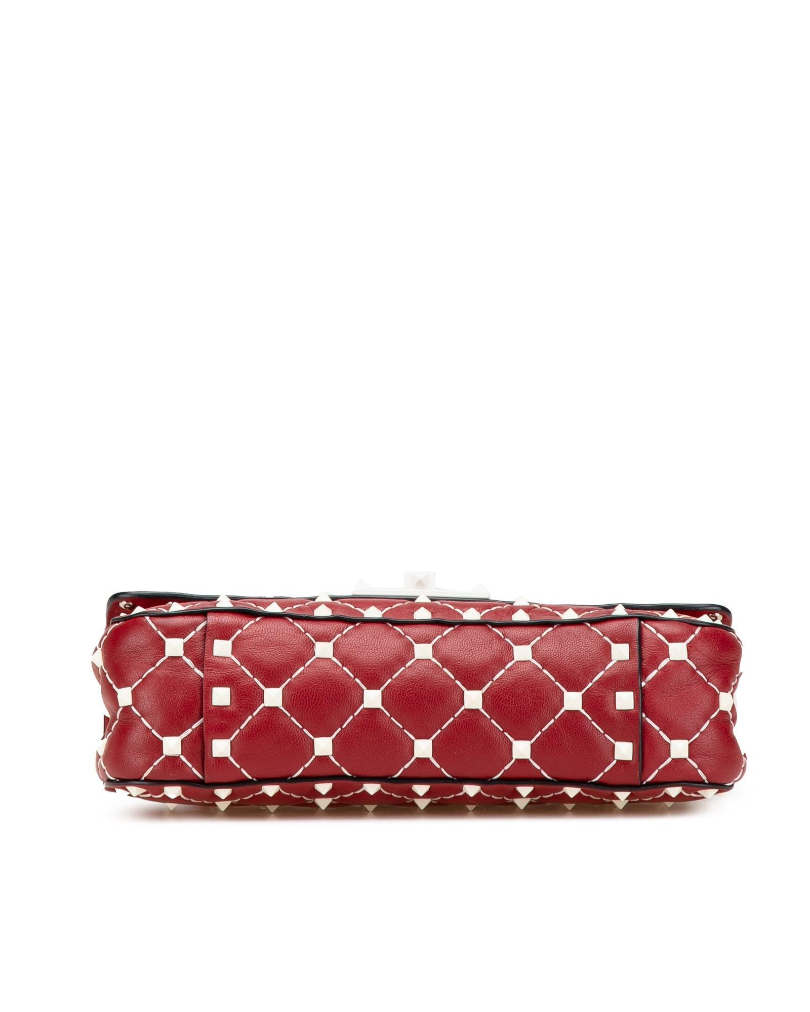 Valentino Preloved Rockstud Quilted Leather Shoulder Bag Wo - Red Satchel image 3