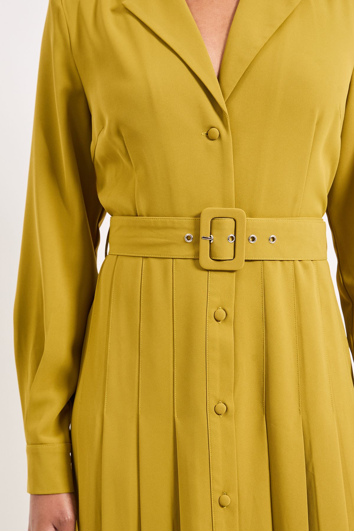 Principles Pleat Skirt Belted Shirt Dress Chartreuse image 2