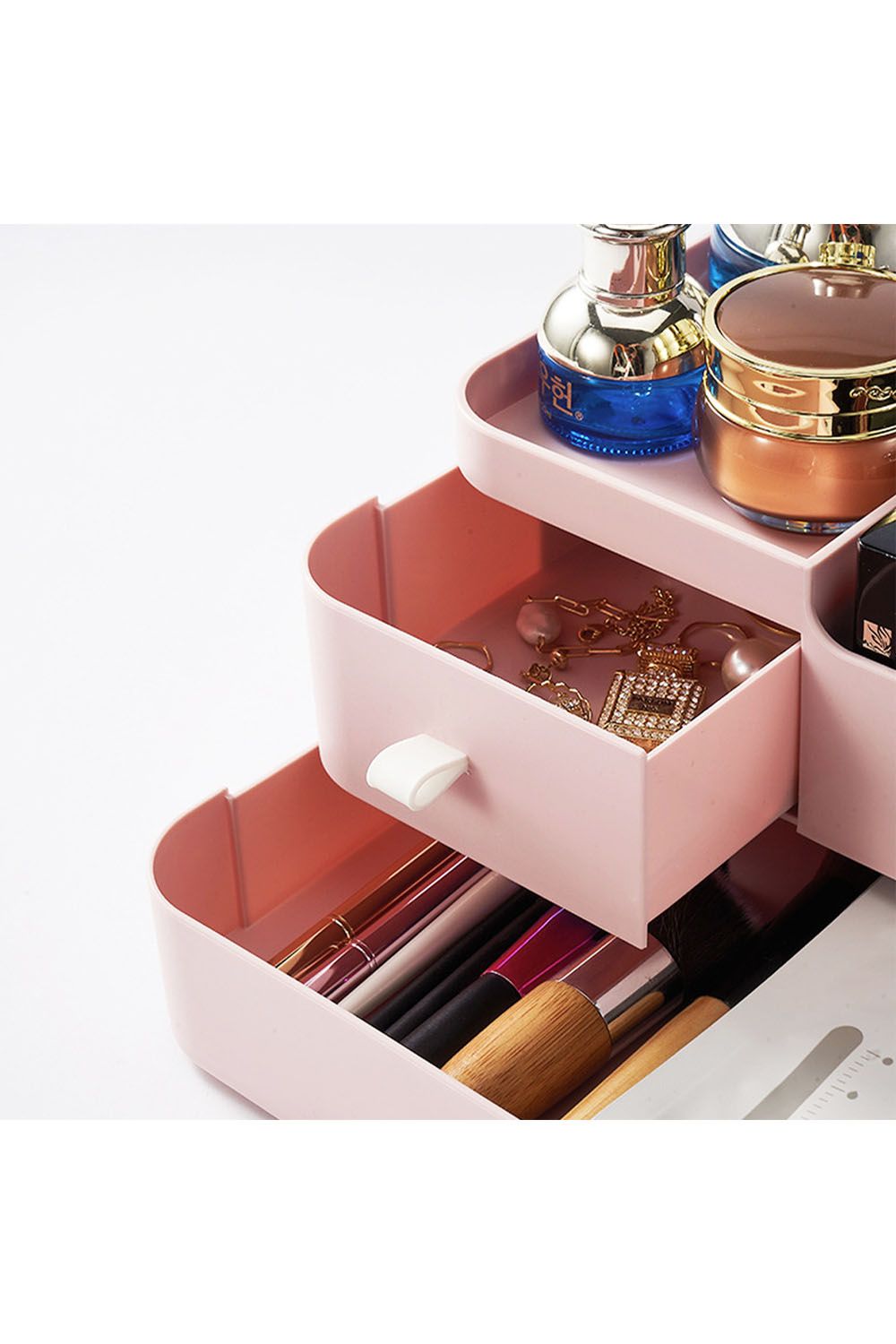 SHEONLY Plastic Makeup Organizer Storage Box Desktop with 2 Drawers image 5