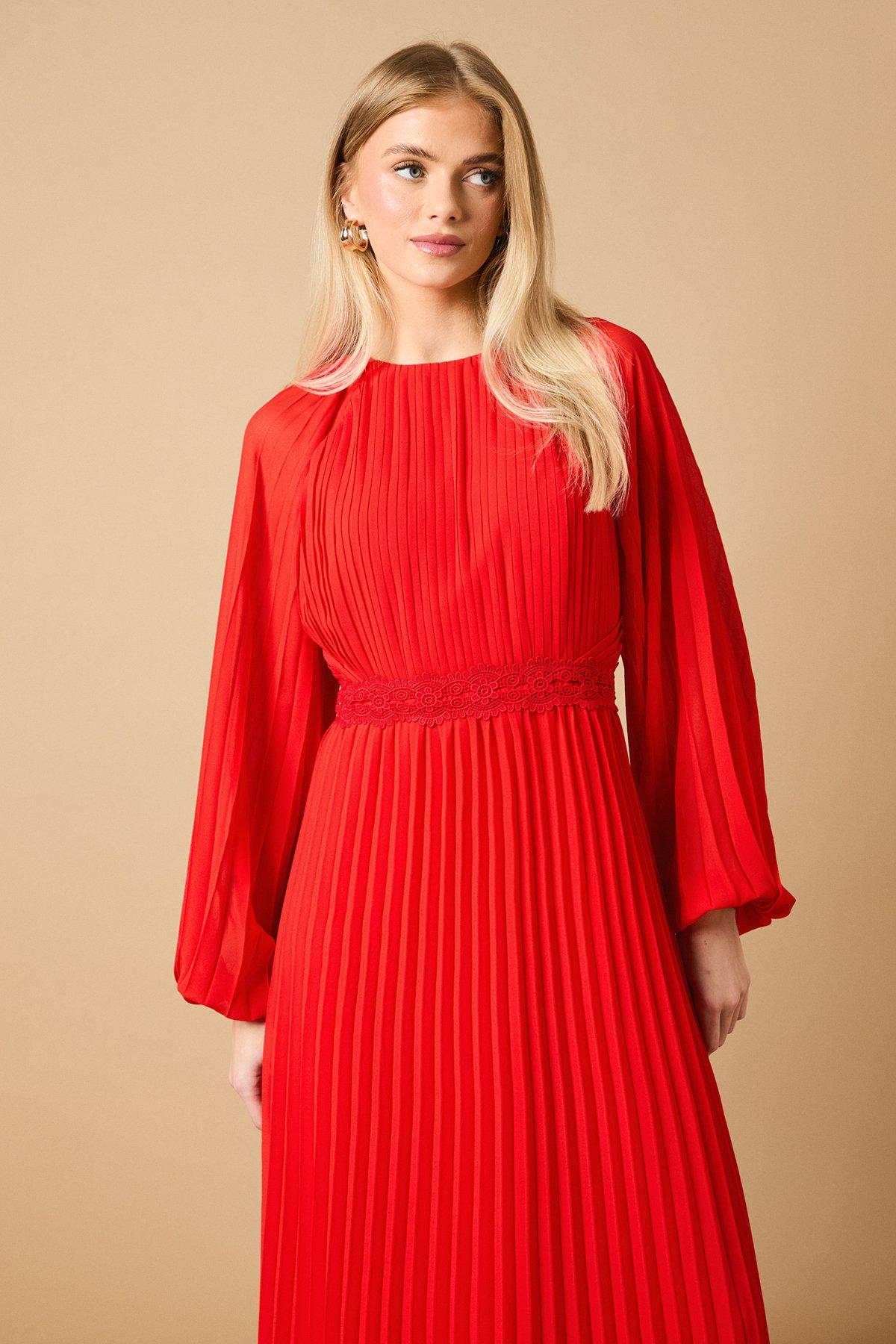 Oasis High Neck Mesh Long Sleeve Maxi Dress Orange image 2