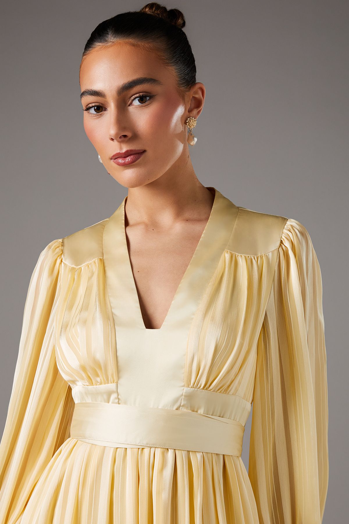 Coast Long Sleeve Stripe Jacquard Maxi V Neck Dress Butter image 3