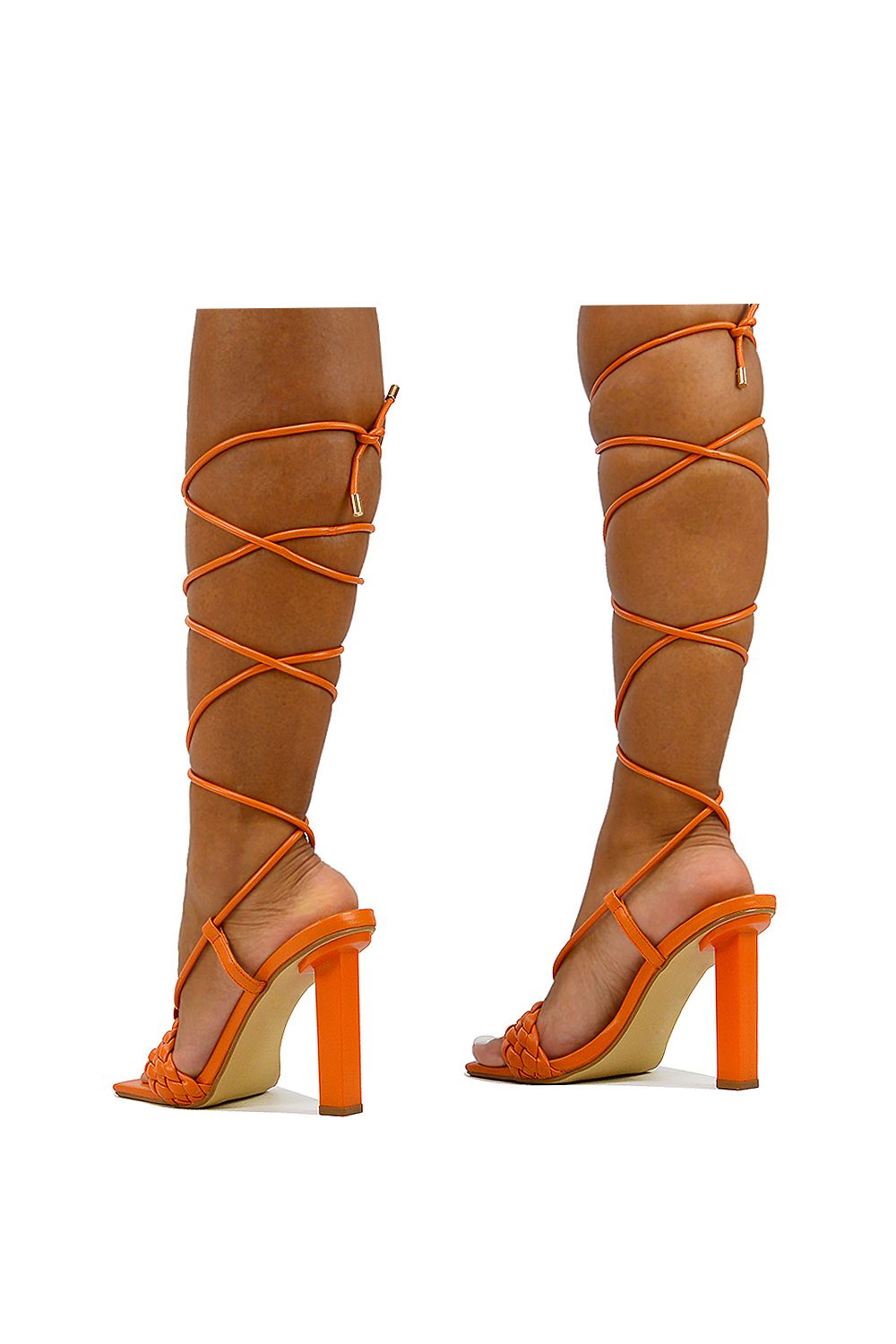 XY London 'Mira' Woven Strap Lace Up Strappy Block Square Toe Heels image 5