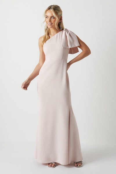Coast Petite Bow One Shoulder Puddle Bridesmaid Maxi Dress Blush