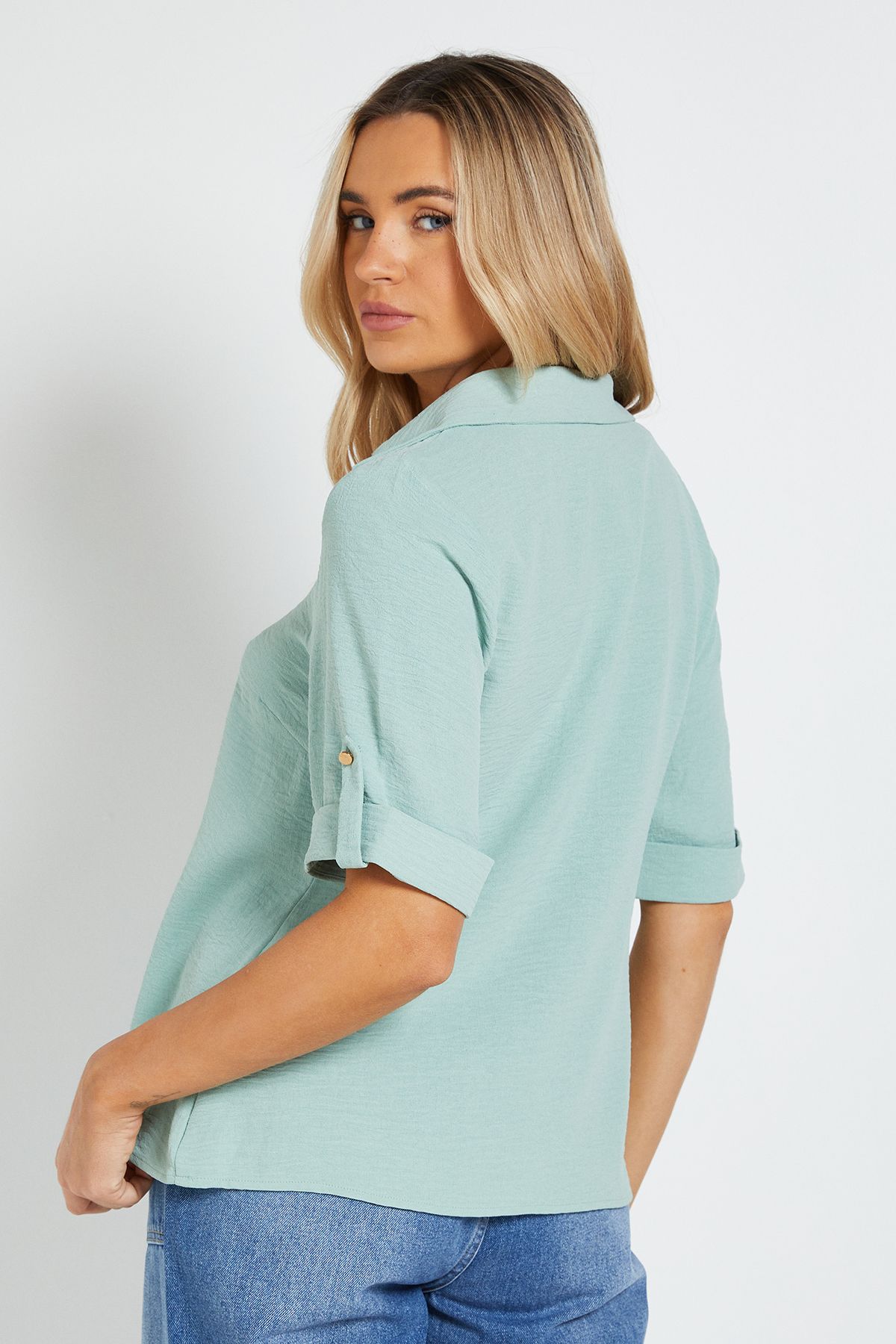 Dorothy Perkins Relaxed Collar Shirt With Tab Sleeve Sage image 3